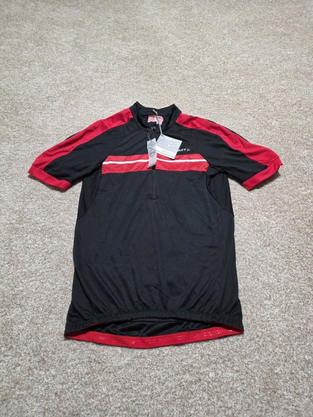 Craft Cycling Regular Fit Men Black Red Short Sleeve Activewear Shirt Size Small